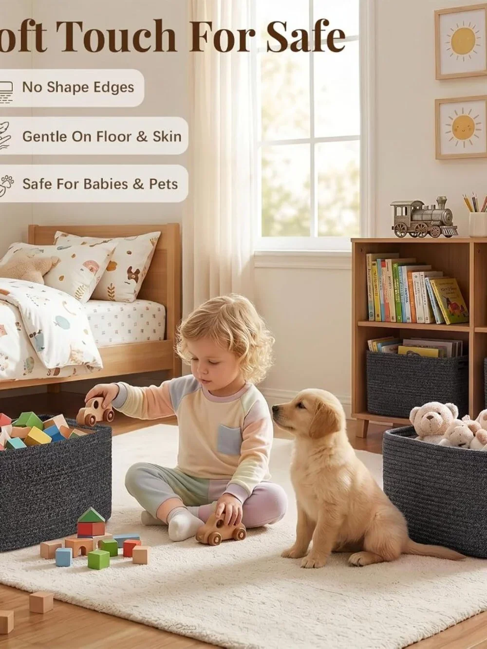 New 4Packs Natural Cotton Rope Storage Baskets for Organizing Toys, Clothes, Tow